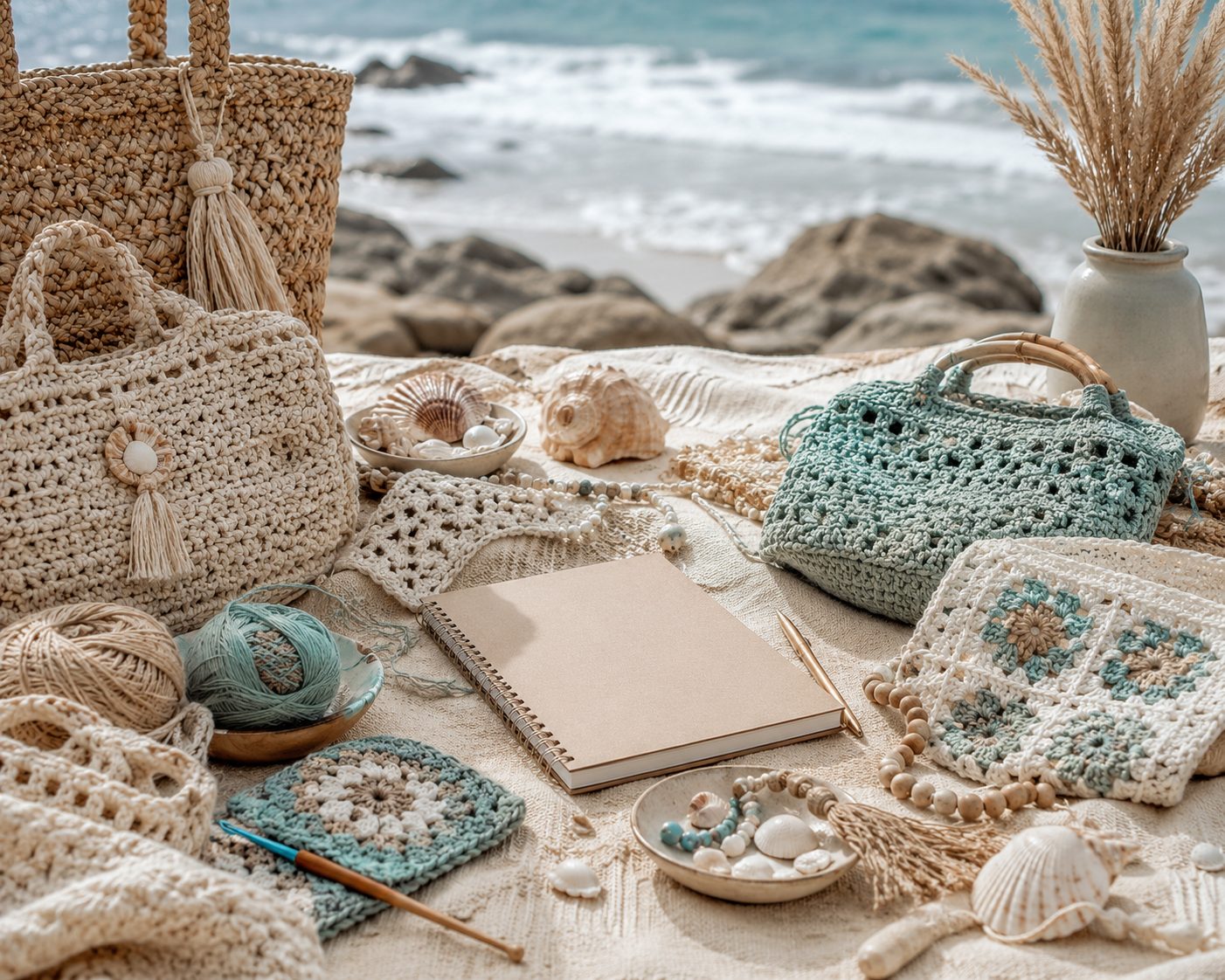 Lifestyle: Produkte am Meer / Boho-Flatlay